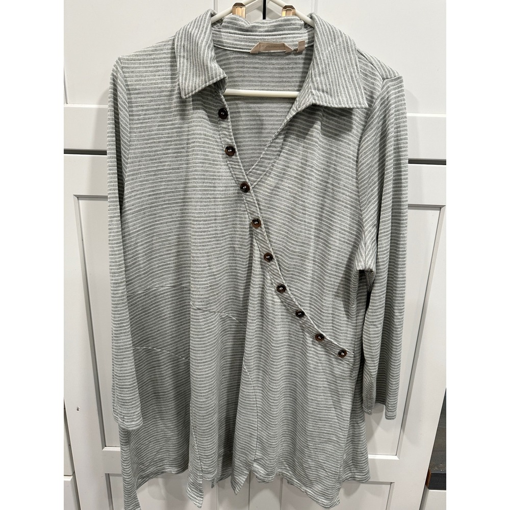 Soft Surroundings Tunic Top‎ Striped Button Front Long Sleeve 1X